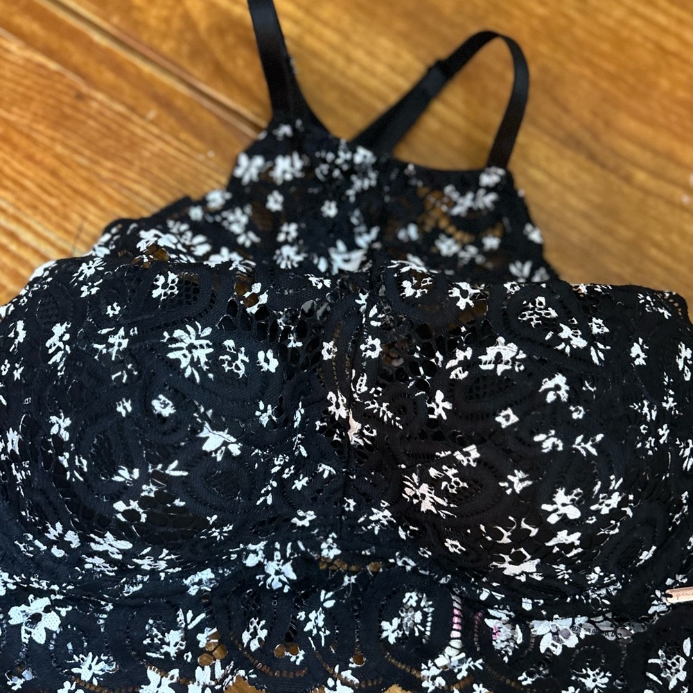 Floral Lace Black and White Bralette